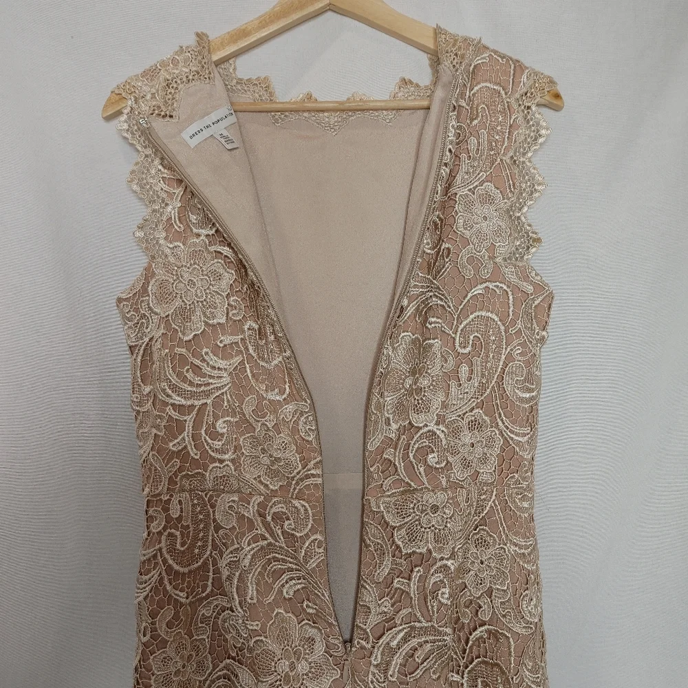 Dress The Population Cardea Champagne Lace Floral‎ Midi Dress M Sleeveless Crew